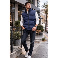 Sinwear Erkek Standart Fit Dik Yaka Cepli Fermuarlı Sıcak Tutan Mevsimlik Şişme Yelek