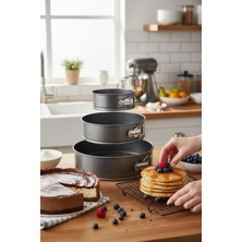 Kitchenboost Çınar 3 Lü Kelepçeli Kek Kalıbı - 3 Lü Kek Kalıbı Seti 24-26-28 Cm.