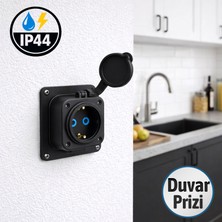 Badem10 Kauçuk Duvar Prizi Tekli Siyah 16A Dayanıklı Gövde Güvenli Elektrik Prizi Iç ve Yarı Dış Mekan