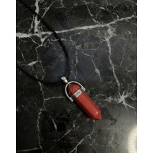 Meneva Aksesuar Kırmızı Jasper Doğal Taş Çivi Model Kolye