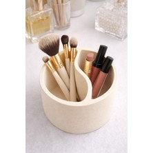 Feyza Design Çift Bölmeli Hazneli Makyaj Fırçalık ve Kozmetik Organizer, Şık Masa Düzenleyici