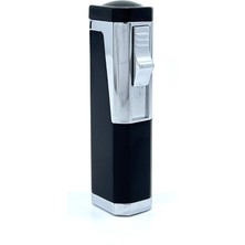 Parmida Profesyonel Puro Çakmağı Rüzgara Dayanıklı 3 Jet Alev ve Delici Bir Arada - Mat Siyah & Gümüş Renk