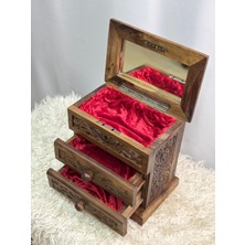 Feyza Design El Oyma Ceviz Ahşap Aynalı Makyaj ve Takı Kutusu 26X17X28 cm