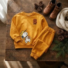 The Littles Kids Erkek Çocuk Snoopy Baskılı Nakışlı Pamuklu Içi Polarlı Şardonlu Sarı Alt Üst Takım