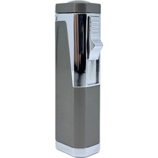 Parmida Profesyonel Puro Çakmağı Rüzgara Dayanıklı 3 Jet Alev ve Delici Bir Arada - Füme & Gümüş Renk