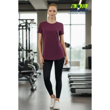 Lupinn Kadın Bordo Sporcu Tişörtü Nefes Alabilir Hızlı Kuruyan Rahat Kesim Fitness Yoga Tişört-Tshirt