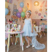 Butik Happy Kids Kız Çocuk Askılı İnci ve Gül Detaylı Çıkabilen Kuyruklu Taç Hediyeli Monita Kız Çocuk Abiye Elbise 3-7 Yaş