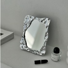 Gaman Düzensiz Ayna Gümüş Dikdörtgen Dalgalı Asılabilir / Masaüstü Dekoratif Ayna – Modern Takı Standı