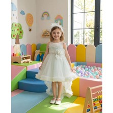 Butik Happy Kids Kız Çocuk Askılı İnci ve Gül Detaylı Çıkabilen Kuyruklu Taç Hediyeli Monita Kız Çocuk Abiye Elbise 3-7 Yaş