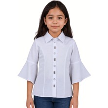 Elayza Valon Kollu Pamuklu Poplin Kız Çocuk Beyaz Gömlek