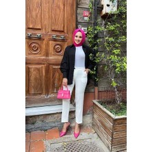 Tesettür Diyarı Cepli Kalem Paça Kumaş Pantolon- Beyaz