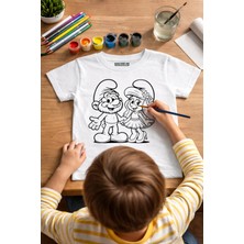 Şirinler Tişört Boyama Seti – Çocuk Full Set Fırçalı, Kreatif Elbise Tasarım Oyunu, 3+ Yaş