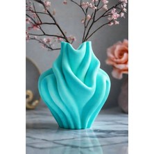 20 cm Modern Dekoratif Turkuaz Vazo Dalgalı Tasarım Salon Ofis Için Şık Vazo 3D