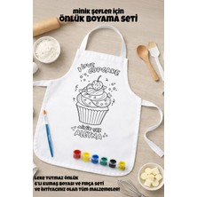 Çocuk Şef Önlüğü Boyama Seti – Kişiye Özel Isimli, Cupcake Desenli, Kumaş Boyası ve Fırça Dahil