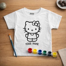 Isim Yazılabilen Hello Kitty Temalı Çocuk Tişört Boyama Seti – Full Set Fırçalı, 3+ Yaş