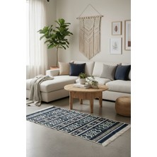 Lorvian Noletti  Minimal Lacivert Modern Desen Çift Taraflı Makinede Yıkanabilir Ev Içi & Dış Mekan Uyumlu Kilim