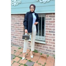 Tesettür Diyarı Cepli Kalem Paça Kumaş Pantolon- Taş