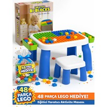 Denapcal Çocuk Gelişimini Destekleyen Çocuklar İçin Aktivite Masa ve Sandalye Seti  49 Parça LEGO Hediyeli-Bebek Oyun Masası