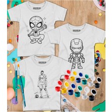 3 Tişörtlü Tişört Boyama Seti – Çocuk Full Set Fırçalı, Kreatif Elbise Tasarım Oyunu, 3+ Yaş