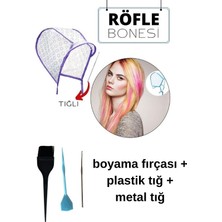 BİYUTREND Delikli Röfle Saç Bonesi ve Delme Tığı +boyama fırçası+plastik tığ