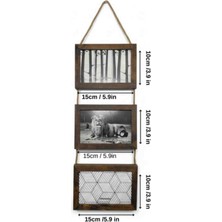 Sağlam Rustik 3’lü Ipli Ahşap Duvar Fotoğraf Çerçevesi 15X10 cm – Dekoratif Askılı Çoklu Çerçeve