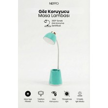 Neffo Göz Korumalı LED Masa Lambası – Mavi Işık Filtreli, 4 Işık Modlu, Telefon Tutuculu, 360° Esnek Gövde