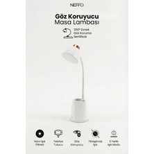 Neffo Göz Korumalı LED Masa Lambası – Mavi Işık Filtreli, 4 Işık Modlu, Telefon Tutuculu, 360° Esnek Gövde
