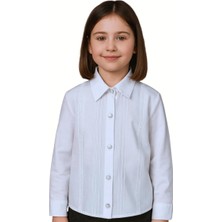 Elayza Boydan Nervürlü ve Brodeli Uzun Kollu Kız Çocuk Poplin Gömlek