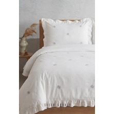 Sleep Garden Esen Nevresim Takımı %100 Pamuk Kar Tanesi Desenli Beyaz