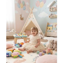 Kız Bebek Gül Detaylı Kat Kat Tül Abiye Elbise Pembe 9-36 Ay