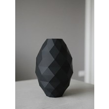 Modern Siyah Geometrik Tasarımlı Dekoratif Vazo – 3D Baskı