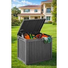 Porsima 161001-012 130LT Kilitli Organizer Kapaklı Bahçe Balkon Kiler Sandığı Çok Amaçlı Depolama Sandığı Gri