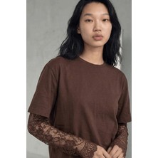 Cemo Kadın Dantel Kollu Bisiklet Yaka T-Shirt