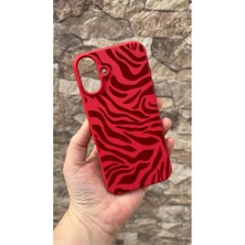 Vip Case iPhone 16 Plus Uyumlu Kırmızı Zebra Desenli Silikon Darbe Emici Klasik Korumalı Rubber Kılıf