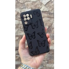 Vip Case Oppo Reno 5 Lite Uyumlu Siyah Kelebek Desenli Silikon Darbe Emici Klasik Korumalı Rubber Kılıf