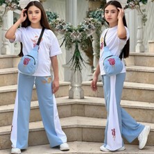 Gül Detaylı Taş Işlemeli Çantalı Penye Kız Takımlar