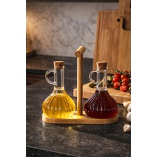 Porsima 415 2li Standlı Mantar Kapaklı Borosilikat Cam Yağlık Sirkelik Yağdanlık 250+250ML