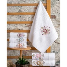 Hazangülü Collection Buldan Üretimi Çeyizlik Nakışlı Ela Kadife 6'lı Mutfak Havlusu I 30X50