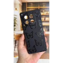 Vip Case Tecno Camon 30 Uyumlu Siyah Kelebek Desenli Silikon Darbe Emici Klasik Korumalı Rubber Kılıf
