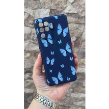 Vip Case Oppo Reno 5 Lite Uyumlu Mavi Kelebek Desenli Silikon Darbe Emici Klasik Korumalı Rubber Kılıf
