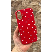 Vip Case iPhone 16 Plus Uyumlu Mini Beyaz Kalp Desenli Silikon Darbe Emici Klasik Korumalı Rubber Kılıf