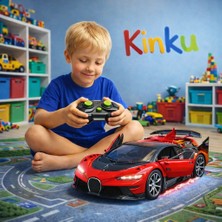 Kinku Uzaktan Kumandalı Araba Şarjlı Kapıları Açılan Bugatti 1/12 Ölçek 45X15X16 cm Boyut Mavi Kırmızı