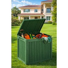 Porsima 161001-005 130LT Kilitli Organizer Kapaklı Bahçe Balkon Kiler Sandığı Çok Amaçlı Depolama Sandığı Yeşil