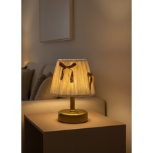 Maison Avf  Leopar Fiyonk Detaylı Kadife Kablosuz Pilli Masa Lambası - Alt Eskitme Gold