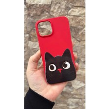 Vip Case iPhone 13 Uyumlu Sevimli Siyah Kedi Desenli Silikon Darbe Emici Klasik Korumalı Rubber Kılıf