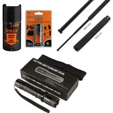 Kordak 3'lü Savunma Seti: Şoklu El Feneri - Jenix 60 ml - Teleskopik Jop