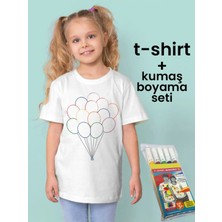 Dijital Baskılı Ürünler Balonlar Desenli Çocuklar Için Tişört Boyama Seti Full Set