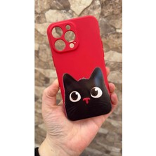 Vip Case iPhone 14 Pro Max Uyumlu Sevimli Siyah Kedi Desenli Silikon Darbe Emici Klasik Korumalı Rubber Kılıf