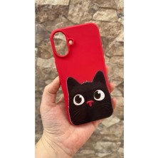 Vip Case iPhone 16 Plus Uyumlu Sevimli Siyah Kedi Desenli Silikon Darbe Emici Klasik Korumalı Rubber Kılıf