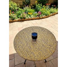 Hasır Pvc Yuvarlak Salon Sehpa Örtüsü Silinebilir Dantel Desenli Masa Örtüsü.